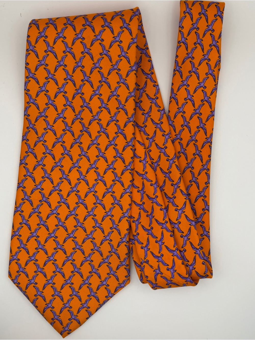 Robert Talbott Silk Tie Orange Purple Bird Seagull Print 4” USA